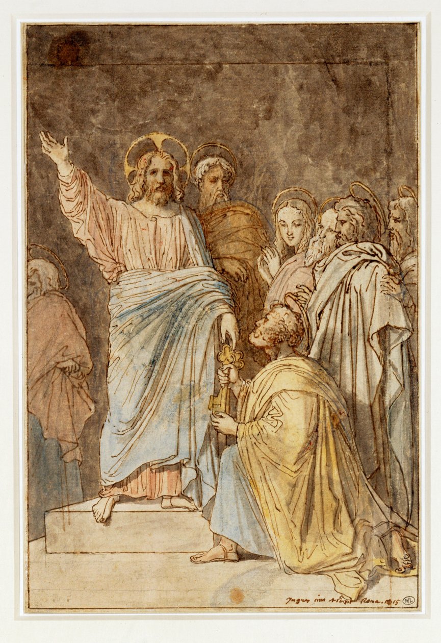 Kristus overrækker nøglerne til Sankt Peter. Dateret 1815 ... af Jean Auguste Dominique Ingres