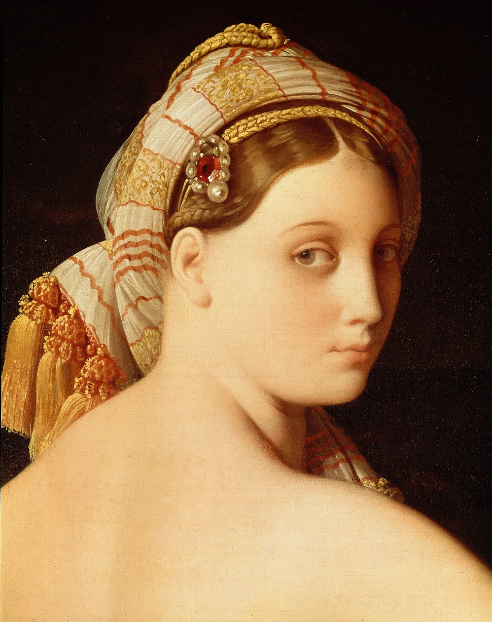 Grande Odalisque. Detalje af ansigtet af Jean Auguste Dominique Ingres