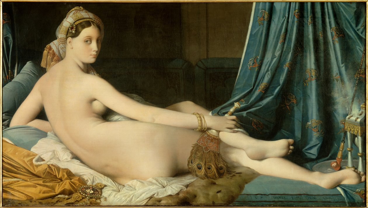 Grande Odalisque Maleri af Jean Auguste Dominique Ingres (1780-1867) 1814 Dim. 0,91 x 1,62 m - Grande Odalisque. Maleri af Dominique Ingres (1780-1867) af Jean Auguste Dominique Ingres