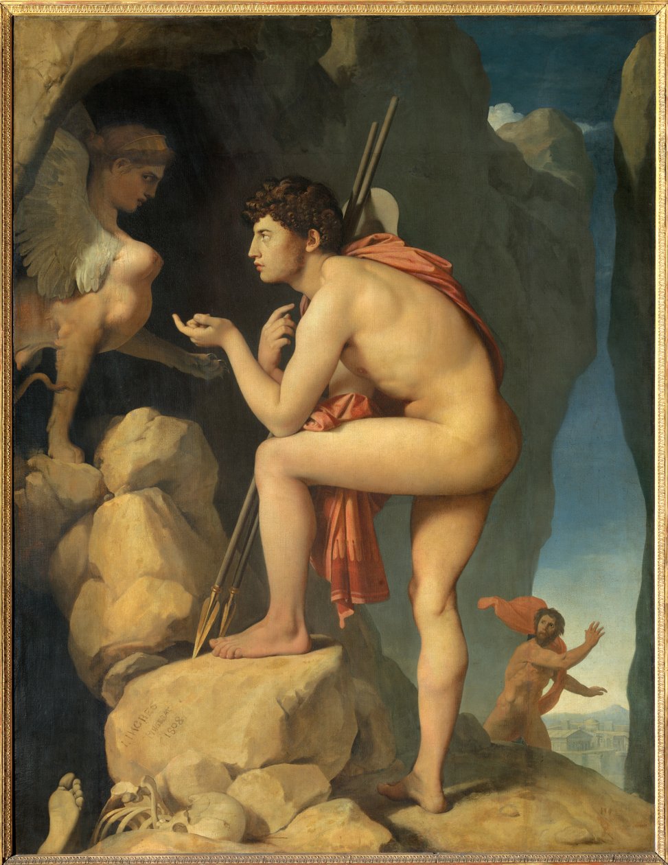 Ødipus forklarer sfinksens gåde Maleri af Jean Auguste Dominique Ingres (1780-1867) 1808 Søn. 1,89 x 1,44 m - Ødipus forklarer sfinksens gåde. Maleri af Dominique Ingres (1780-1867) af Jean Auguste Dominique Ingres