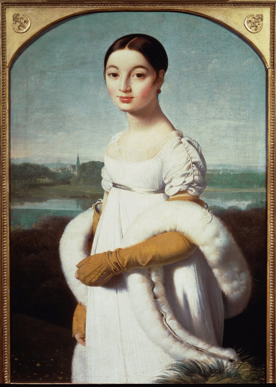 Portræt af Mademoiselle Caroline Riviere - olie på lærred af Jean Auguste Dominique Ingres