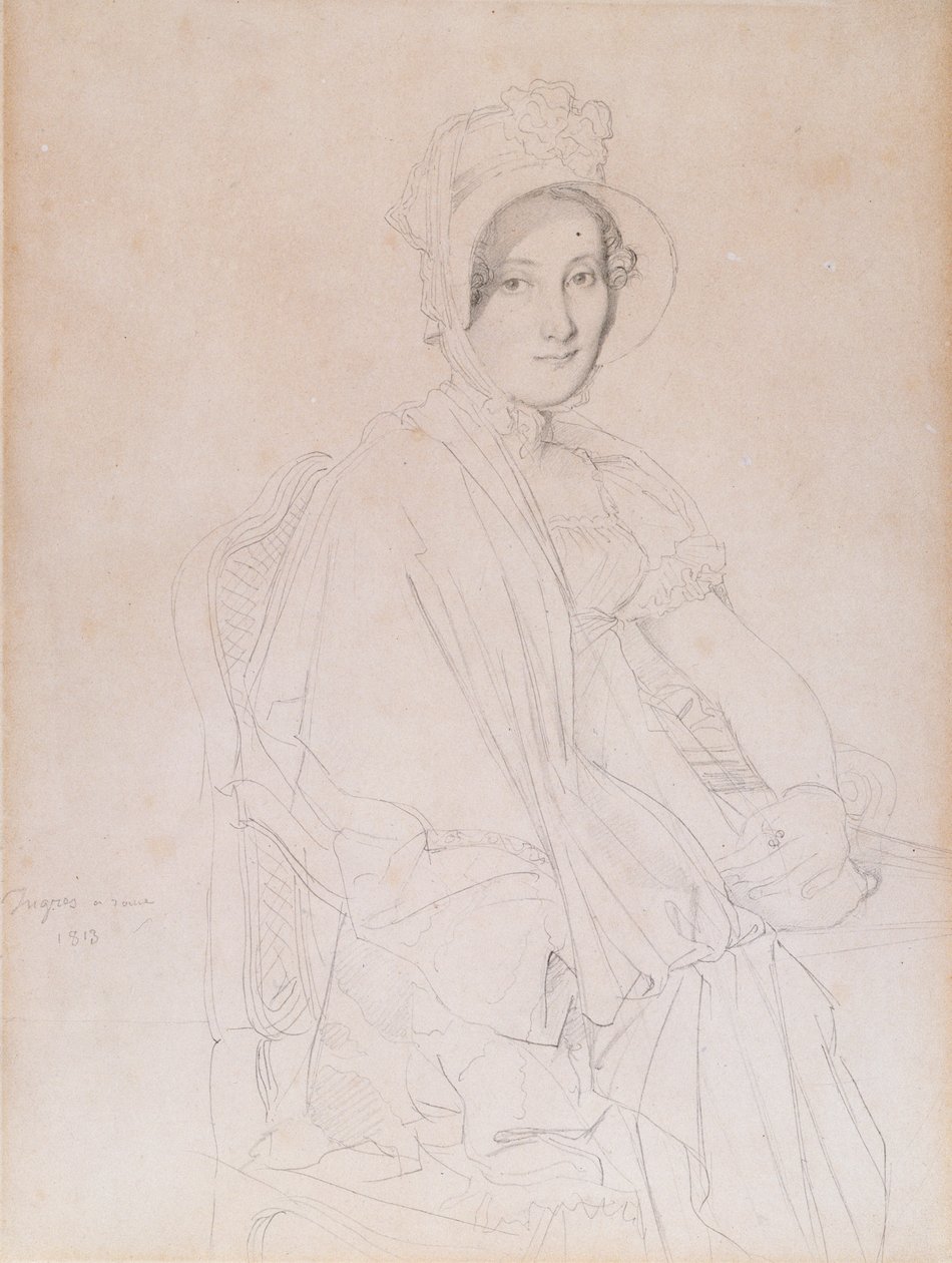 Portræt af Marie Marcoz, senere Vicomtesse de Senonnes de Senonnes, 1813 (grafitblyant på vævet papir) af Jean Auguste Dominique Ingres
