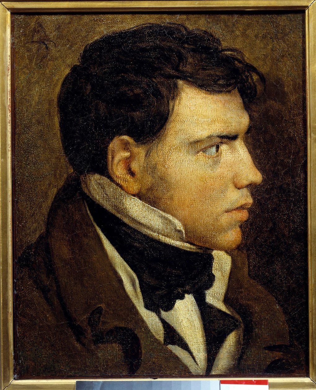 Portræt af en ung mand Maleri af Jean Auguste Dominique Ingres (1780-1867) 1800-tallet søn. 0,39x0,31 m Bayonne, musee Bonnat - Portræt af en ung mand. Maleri af Dominique Ingres (1780-1867) af Jean Auguste Dominique Ingres