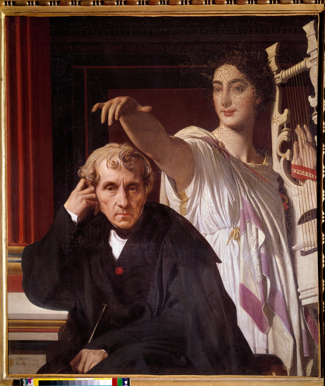 Portræt af den italienske komponist Luigi Cherubini (1760 - 1842), med musen for lyrisk poesi. Maleri af Jean Dominique Ingres (1780-1867) af Jean Auguste Dominique Ingres