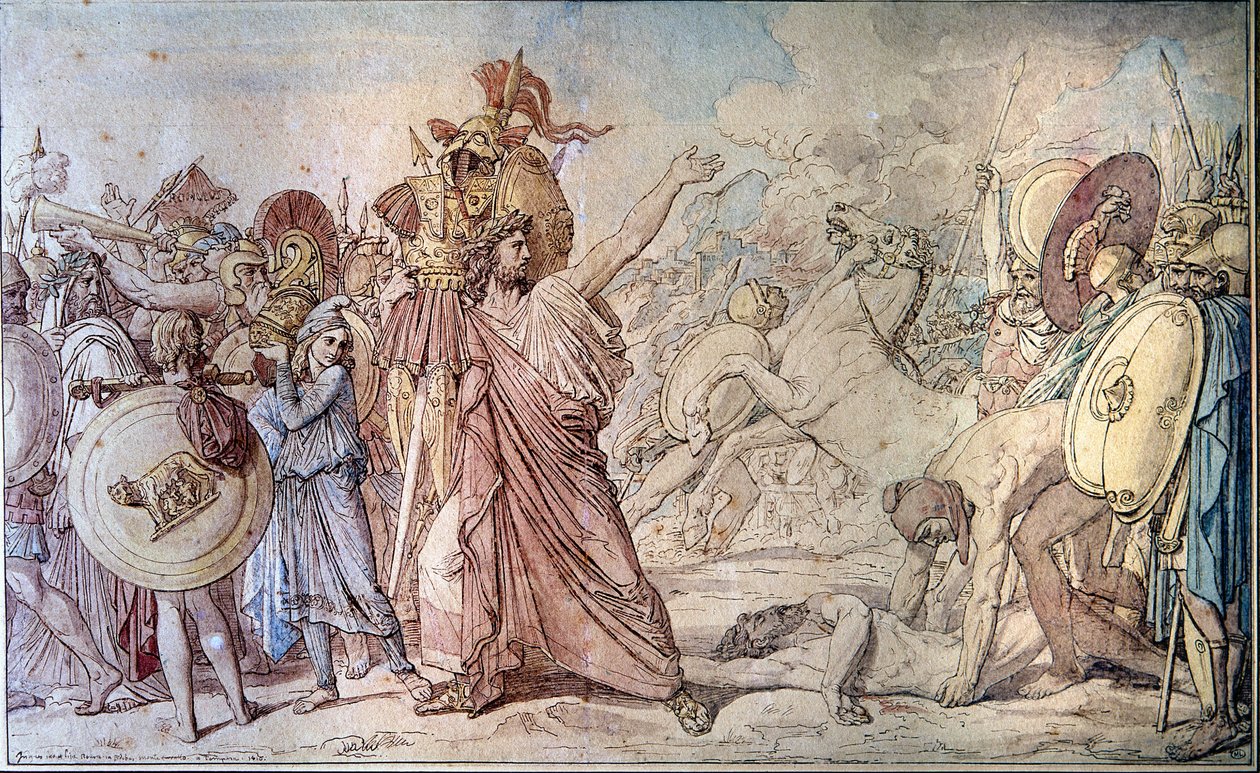 Romulus bringer til Jupiters tempel (Zeus) Acrons våben, han lige har slået - Maleri af Jean Auguste Dominique Ingres (1780 - 1867) - Paris, Ecole des Beaux Arts af Jean Auguste Dominique Ingres