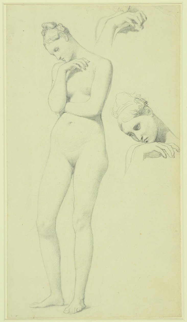 Studier til figuren Stratonice, ca. 1834-40 (blyant på papir) af Jean Auguste Dominique Ingres