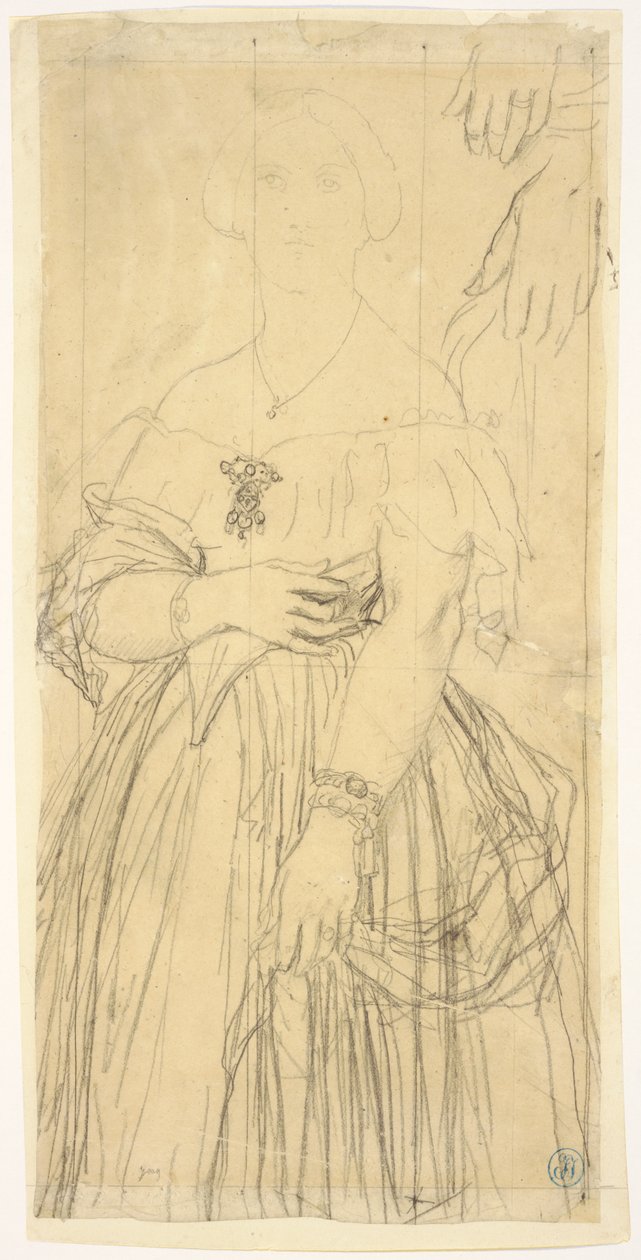 Studie til Madame Moitessiers kjole og hænder af Jean Auguste Dominique Ingres