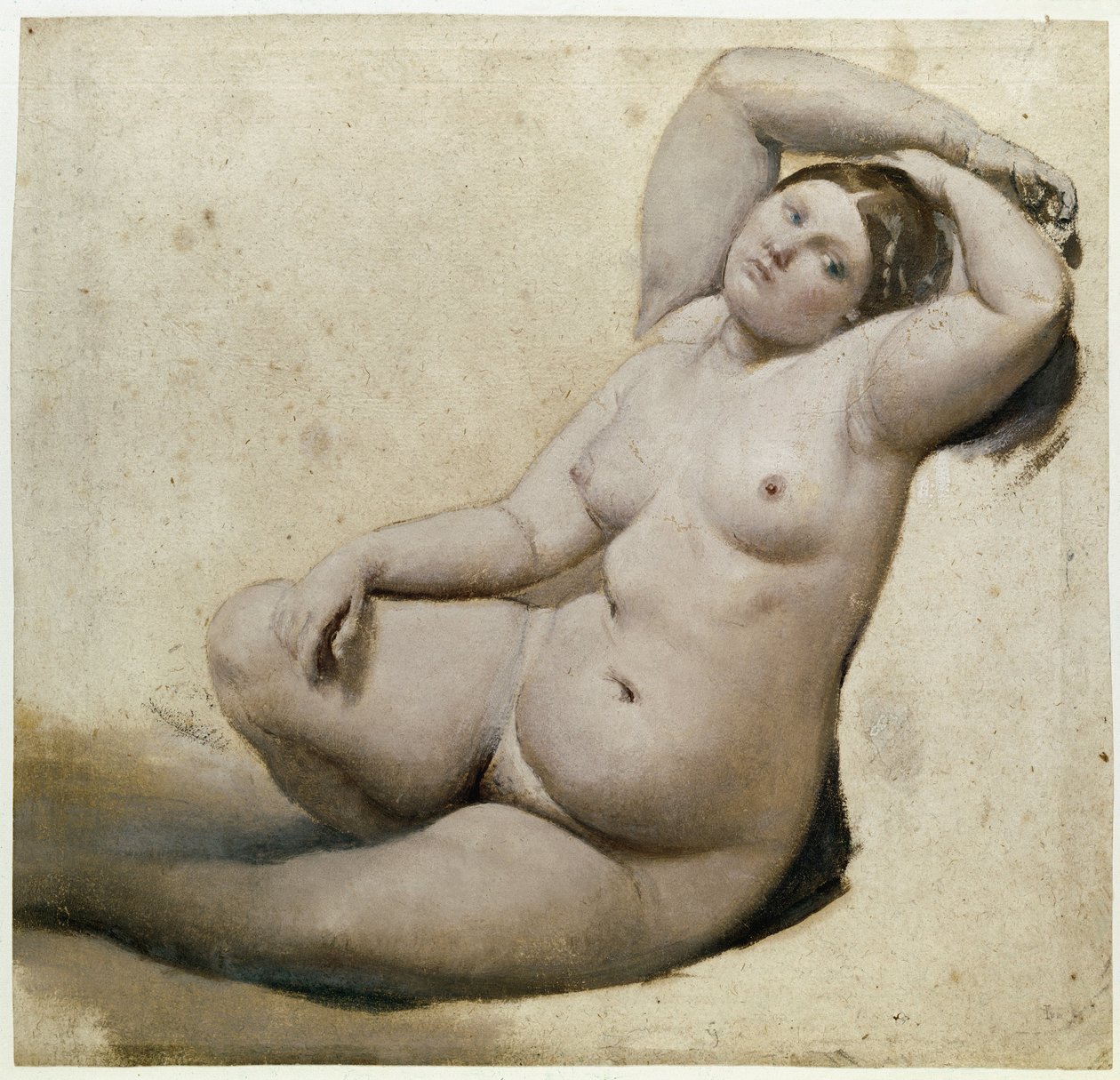 Studie til det tyrkiske bad: Kvinden med de tre arme - maleri af Jean Auguste Dominique Ingres (1780-1867) olie på papir, 25x26 cm, ca. 1860. Montauban, Musee Ingres af Jean Auguste Dominique Ingres
