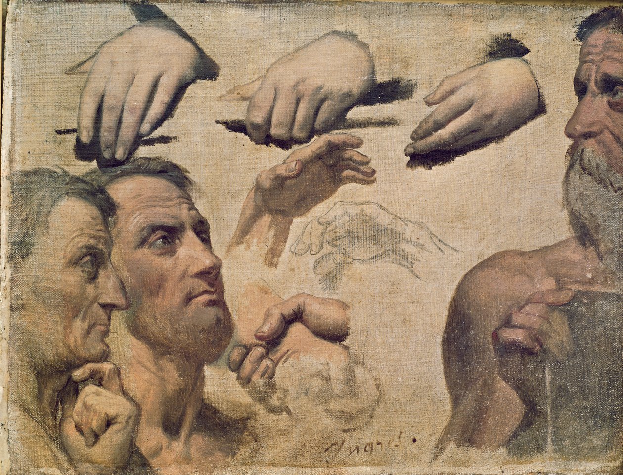 Studie af hoveder og hænder til Homers apoteose af Jean Auguste Dominique Ingres