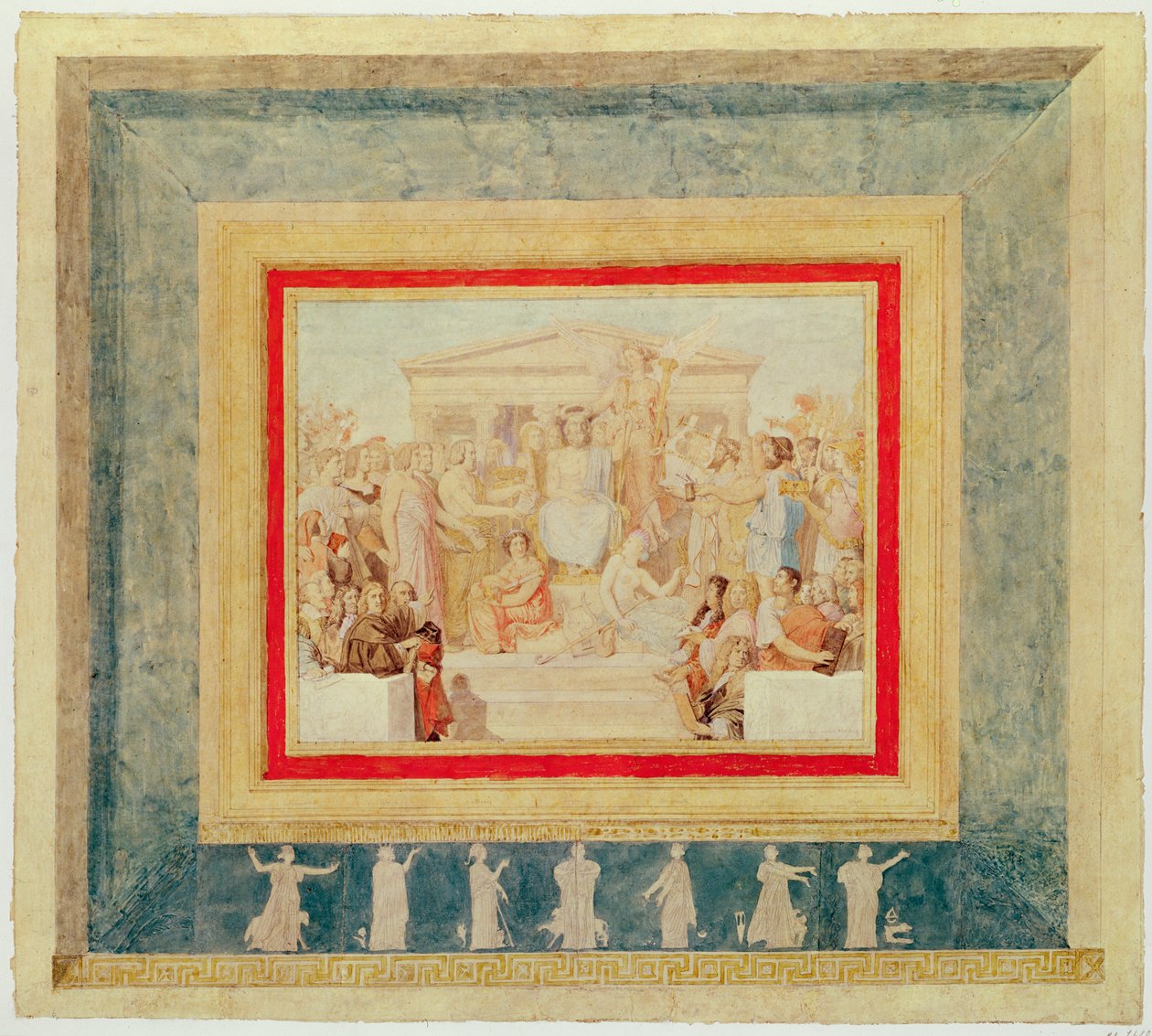 The Apotheosis of Homer, design til loftet i Louvre, 1826-27 (pen og blæk og wc på papir) af Jean Auguste Dominique Ingres
