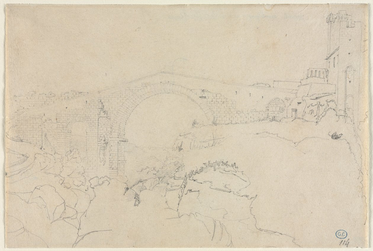 Ponte dellAbbadia ved Vulci, første halvdel af 1800-tallet. af Jean Auguste Dominique Ingres