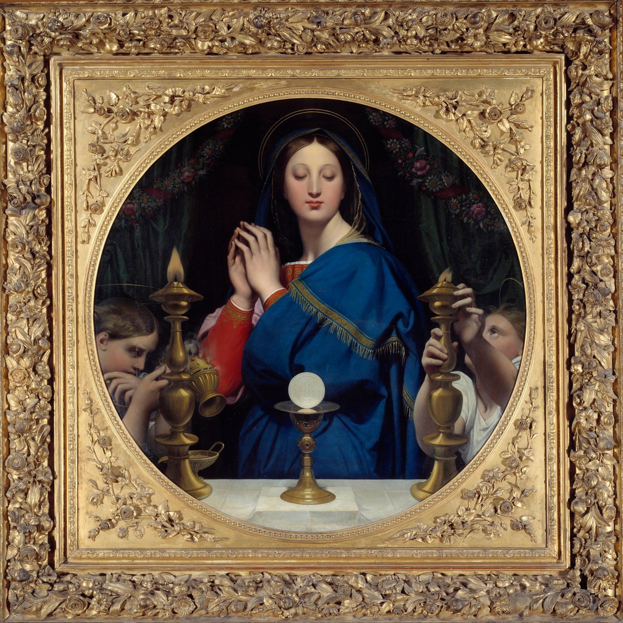 Jomfruen tilbeder værten. Maleri af Jean Auguste Dominique Ingres (1780-1867) af Jean Auguste Dominique Ingres