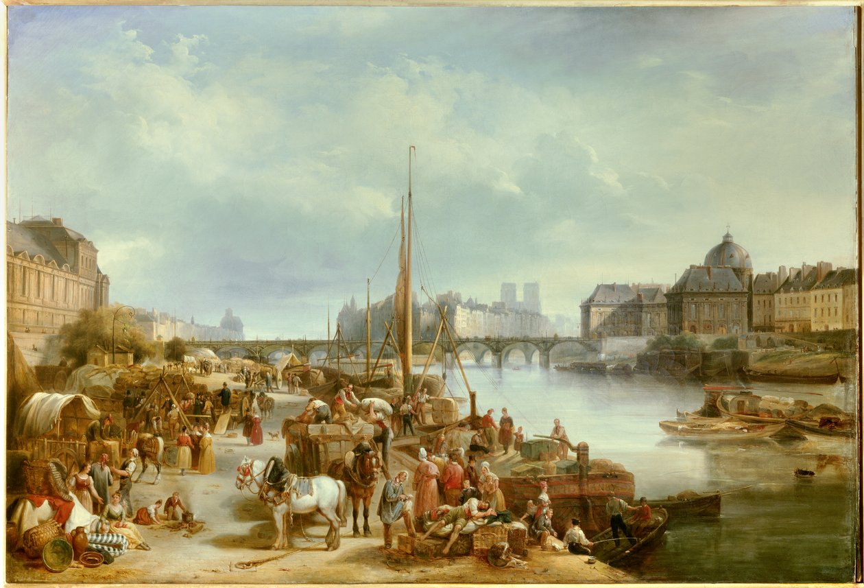 Udsigt over havnen Saint Nicolas Det var beliggende nær Pont Neuf i Paris. Maleri af Jean Auguste Garneray (1778-1845) 1834 søn. 0,8x1,18 m Paris, Musee Carnavalet af Jean Auguste Garneray