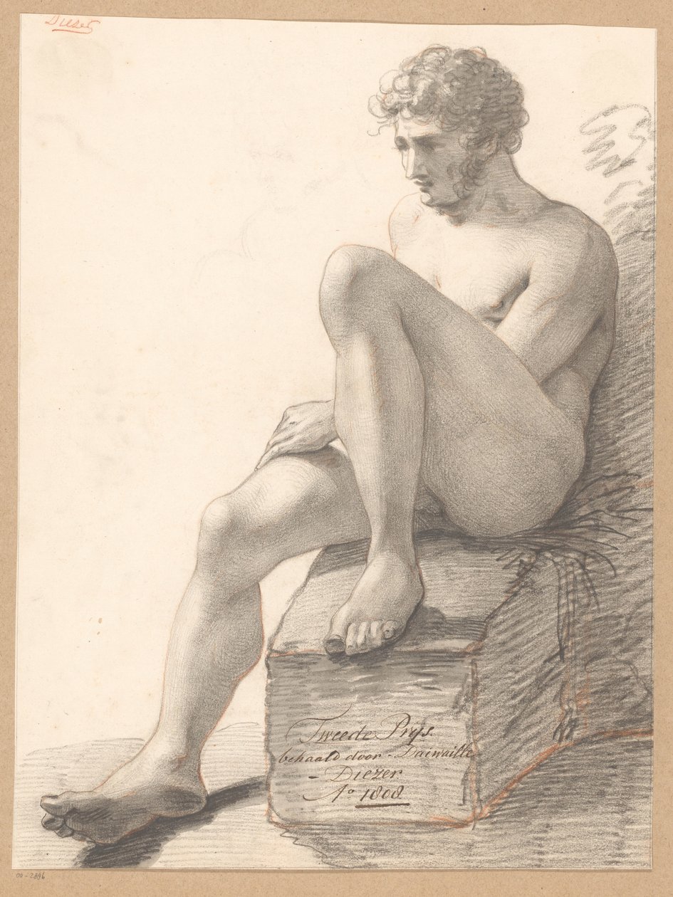 Siddende mand nøgen, set forfra (2. præmie 1808) af Jean Augustin Daiwaille