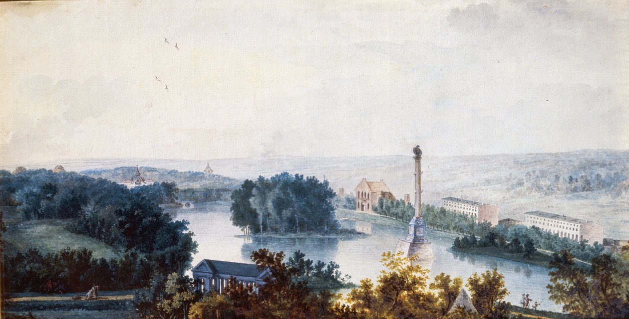 ""Tsarskoje Selo. The Chesme Column"" af Jean Balthazard de la Traverse (1700-tallet), Akvarel på papir af Jean Balthazard de la Traverse