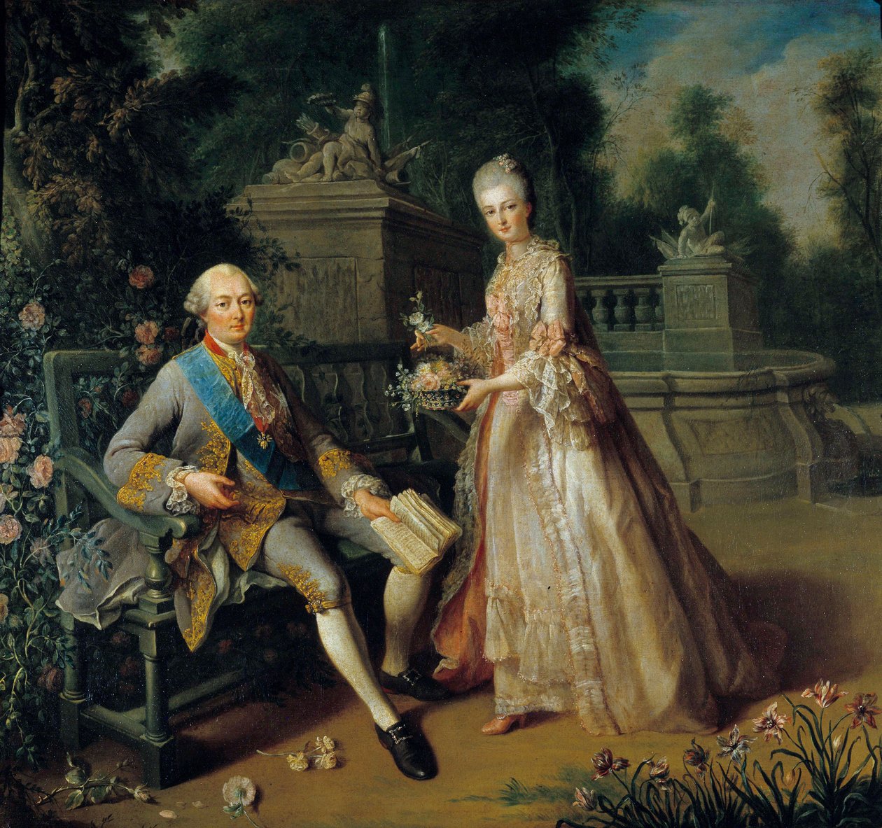 Louis Jean Marie de Bourbon, hertug af Penthievre (1725-1793) og hans datter Louise Adelaide (1753-1821), der blev hertuginde af Orleans og hustru til Louis Philippe II af Orleans dit Philippe Egalite (1747-1793) Maleri af Jean Baptiste Charpentier (1728 af Jean Baptiste Charpentier