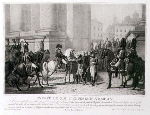 Napoleons indtog i Berlin i oktober 1806, indgraveret af Louis Jean Allais (1762-1833) (litho) af Jean Baptiste (after) Debret