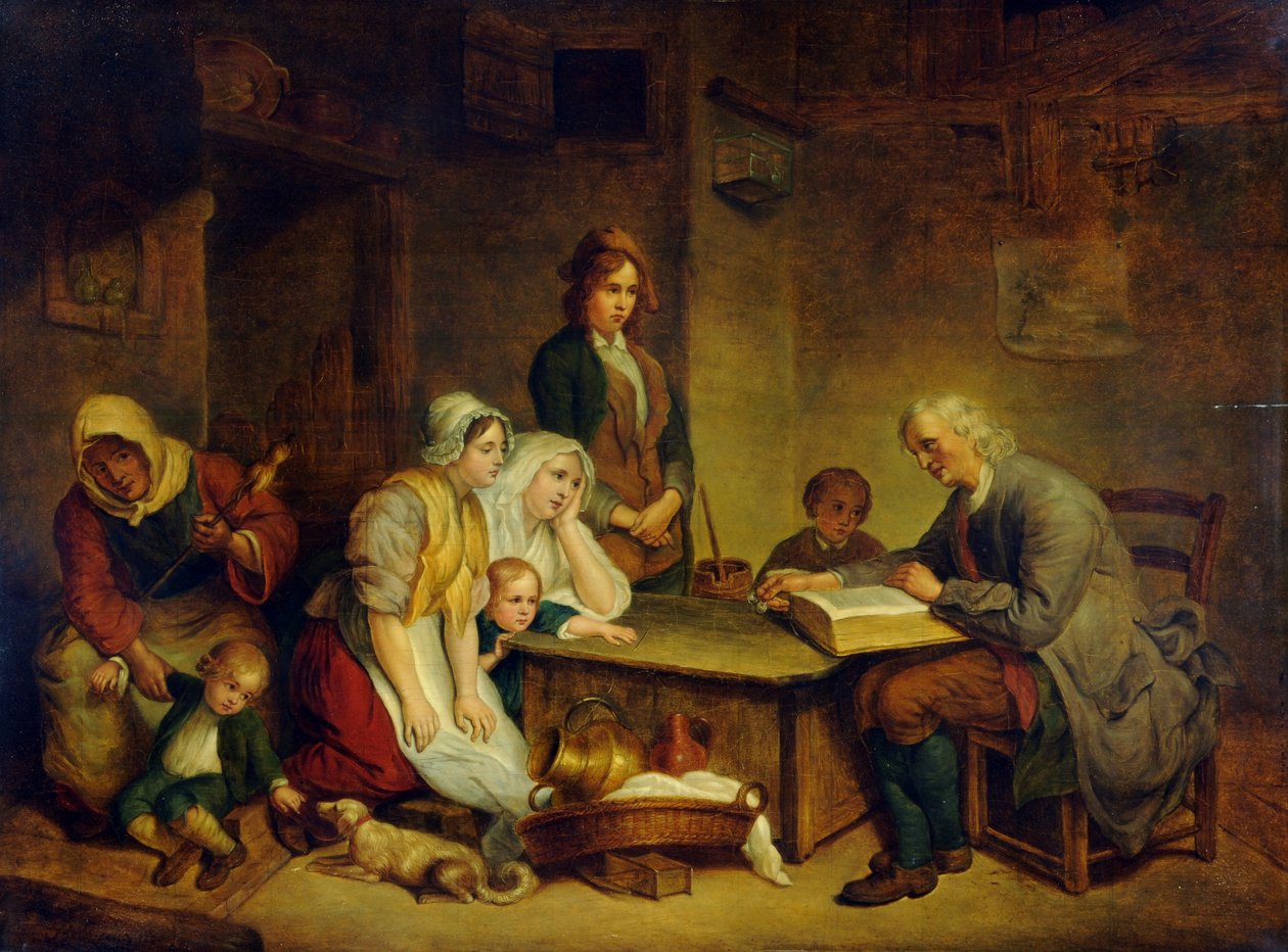 En far læser i Bibelen for sin familie af Jean Baptiste (after) Greuze