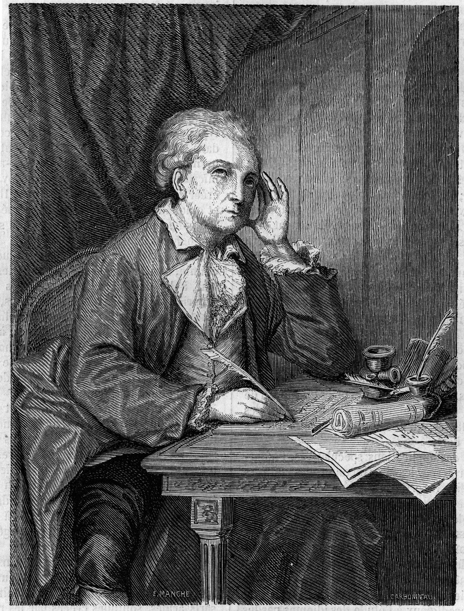 Portræt af Nicolas Alexandre Dezede Fransk komponist (1740-1792).Gravering efter et portræt af Greuze. af Jean Baptiste (after) Greuze