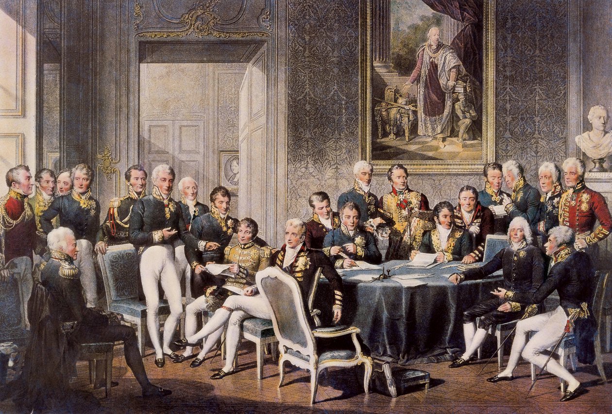 Wienerkongressen 1814 (farvegravering) af Jean Baptiste (after) Isabey