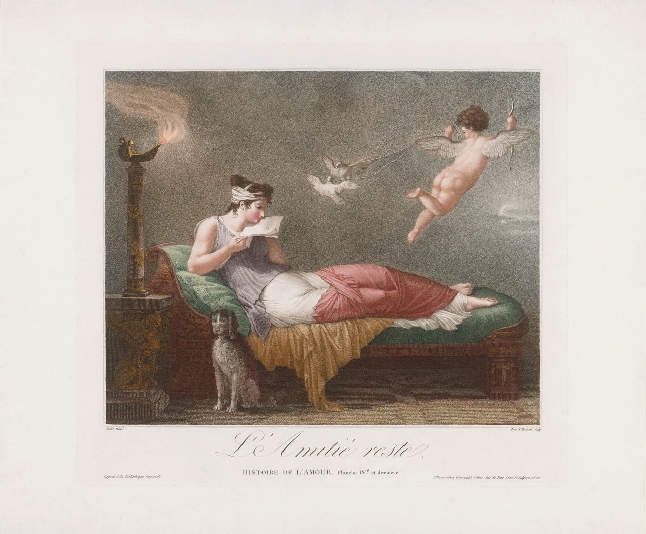 Amor leverer et kærlighedsbrev. 1800-tallet (tryk) af Jean Baptiste (after) Mallet