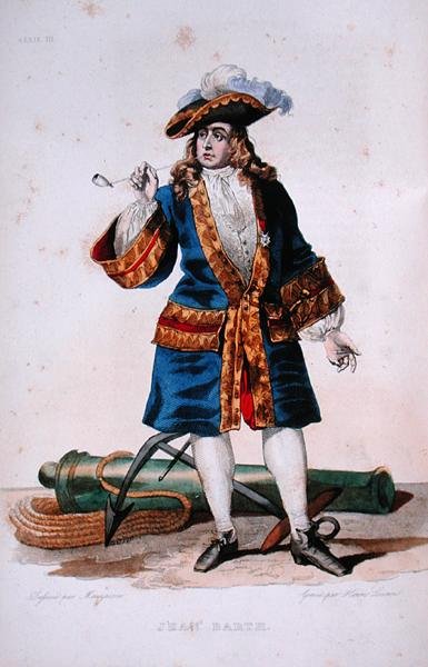 Portræt af Jean Bart (1651-1702) ca. 1830 (farvet gravering) af Jean Baptiste (after) Mauzaisse