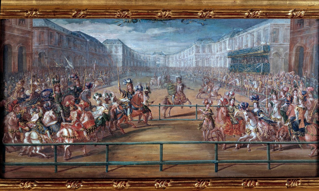 Den pompøse karrusel af de galante amazoner i de fire verdensdele givet af Ludvig XIV foran Tuilerierne den 5. juni af Jean Baptiste (attr. to) Martin