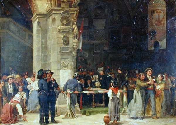 Tegning til militærtjeneste, moderne Italien af Jean Baptiste (circle of) Hilair