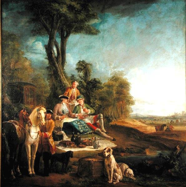 En jagtfrokost (olie på lærred) af Jean Baptiste (school of) Oudry