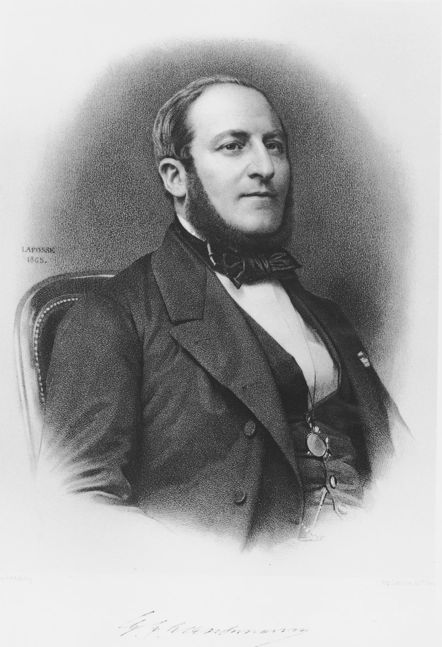Portræt af baron Georges Eugene Haussmann (1809-91), 1865 (sw-stik) af Jean Baptiste Adolphe Lafosse