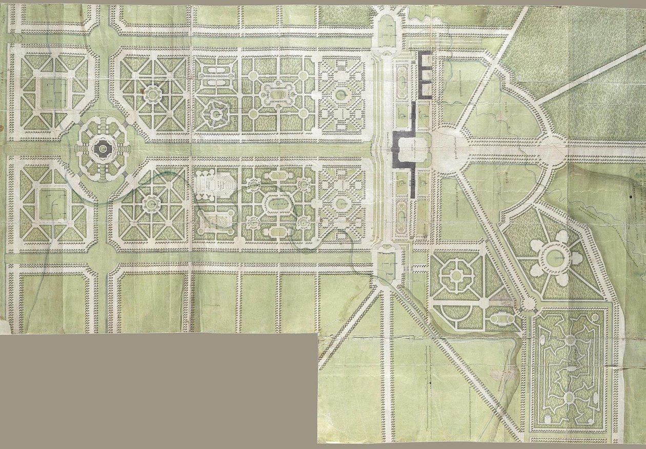 Design til Strelna palads og park, 1717 af Jean Baptiste Alexandre Le Blond