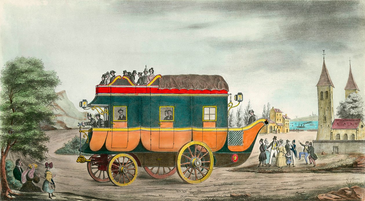Bilen (eller flid) har damp: Fransk opfindelse fra 1835. Indgravering af Ange Tissier (1814-1876). 1835. Privat samling af Jean Baptiste Ange Tissier