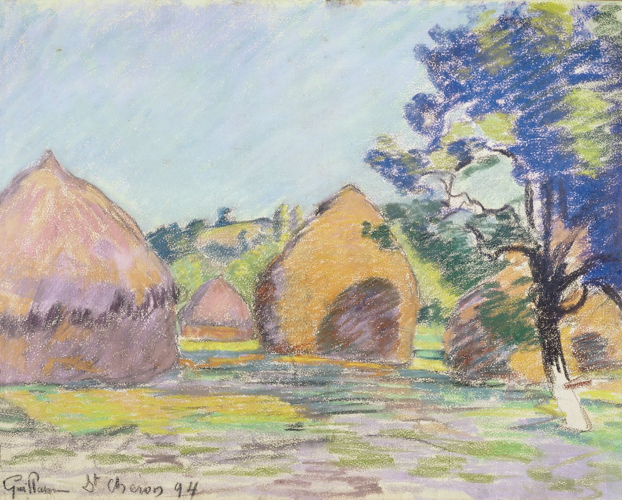 Høstakke ved Saint-Cheron (pastel på papir) af Jean Baptiste Armand Guillaumin