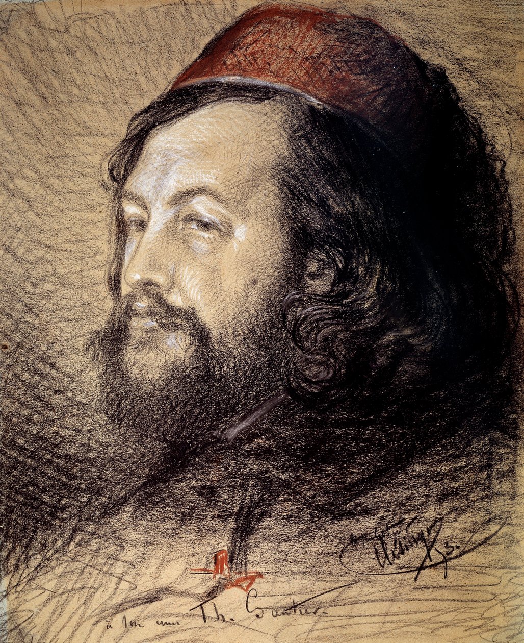 Portræt af Theophile Gautier (1811-1872) Kul- og pasteltegning af Auguste Clesinger (1814-1883) 1851 Søn. 0,77x0,65 m Versailles, musee du chateau af Jean Baptiste Auguste Clesinger