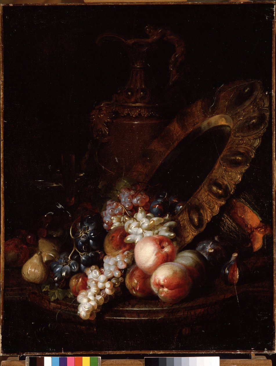 Stilleben med frugter og dyrebare genstande (olie på lærred) af Jean Baptiste Belin de Fontenay