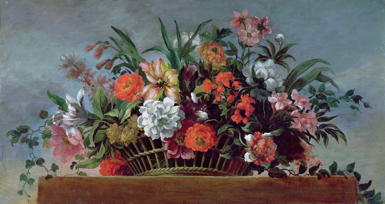 Vævet kurv fyldt med blomster (olie) af Jean Baptiste Belin de Fontenay