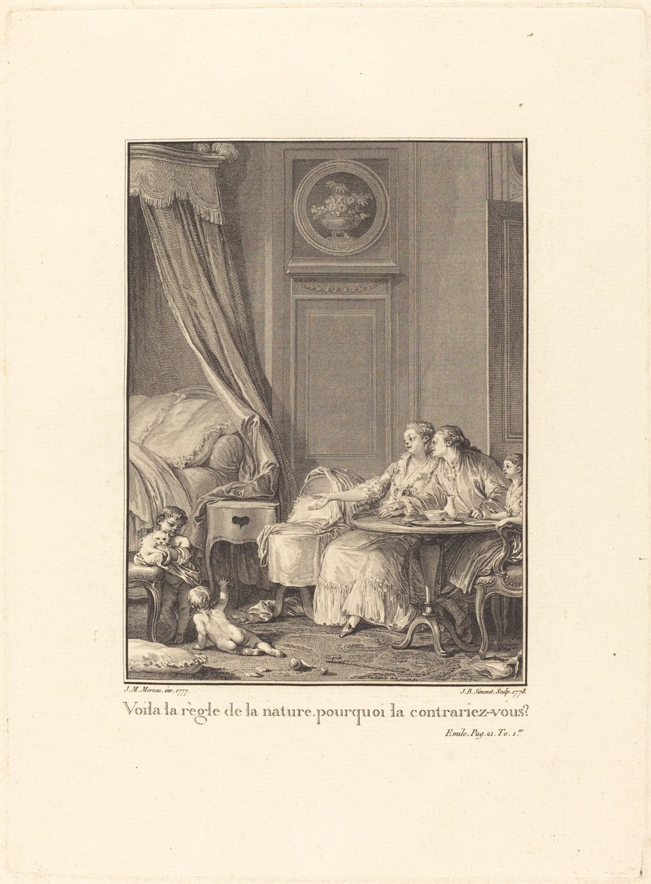Det er naturens regel, hvorfor bryder du den? af Jean Baptiste Blaise Simonet after Jean Michel Moreau
