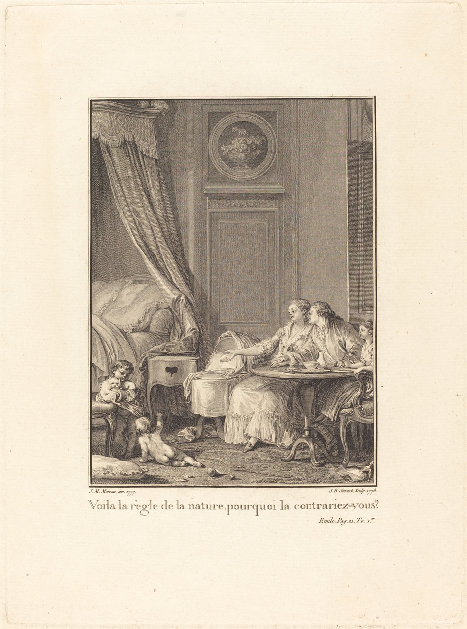 Det er naturens regel, hvorfor bryder du den? af Jean Baptiste Blaise Simonet after Jean Michel Moreau
