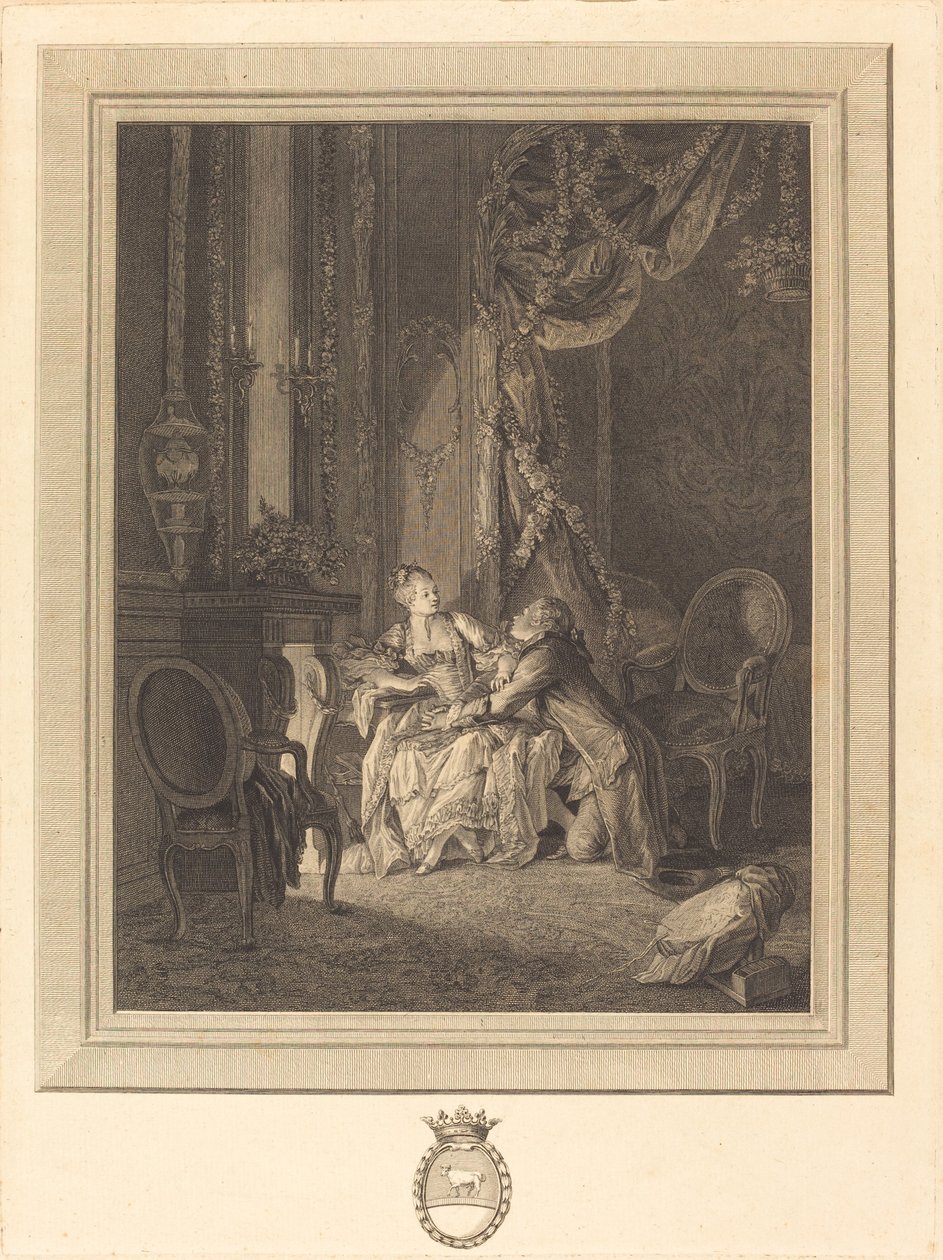 Faren ved tete-a-tete af Jean Baptiste Blaise Simonet after Pierre Antoine Baudouin