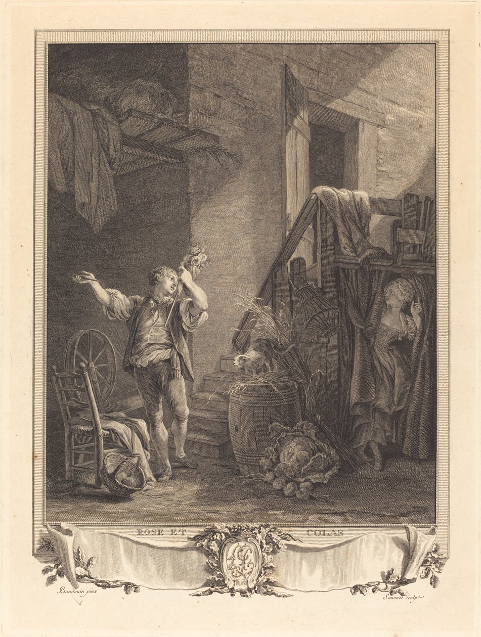 Rose og Colas af Jean Baptiste Blaise Simonet after Pierre Antoine Baudouin
