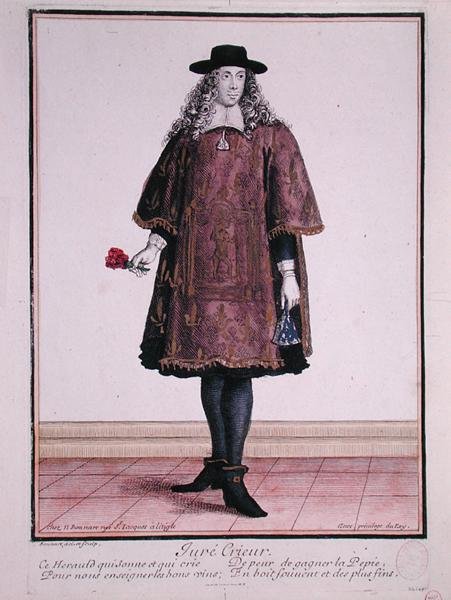 The Town Crier of Beaune, slutningen af det 17. århundrede (farvet gravering) af Jean Baptiste Bonnart