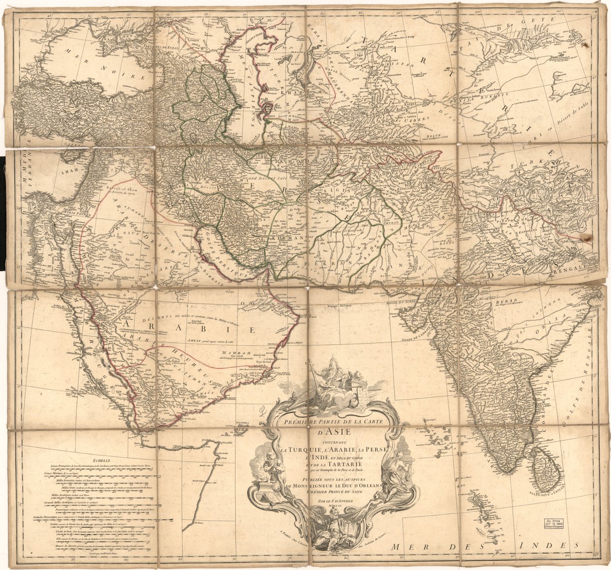 Relief vist ved hachures og billedmæssigt. LC-kopi kommenteret med blæk for at vise grænser. Tilgængelig også via Library of Congress-webstedet som et rasterbillede af Jean Baptiste Bourguignon dAnville