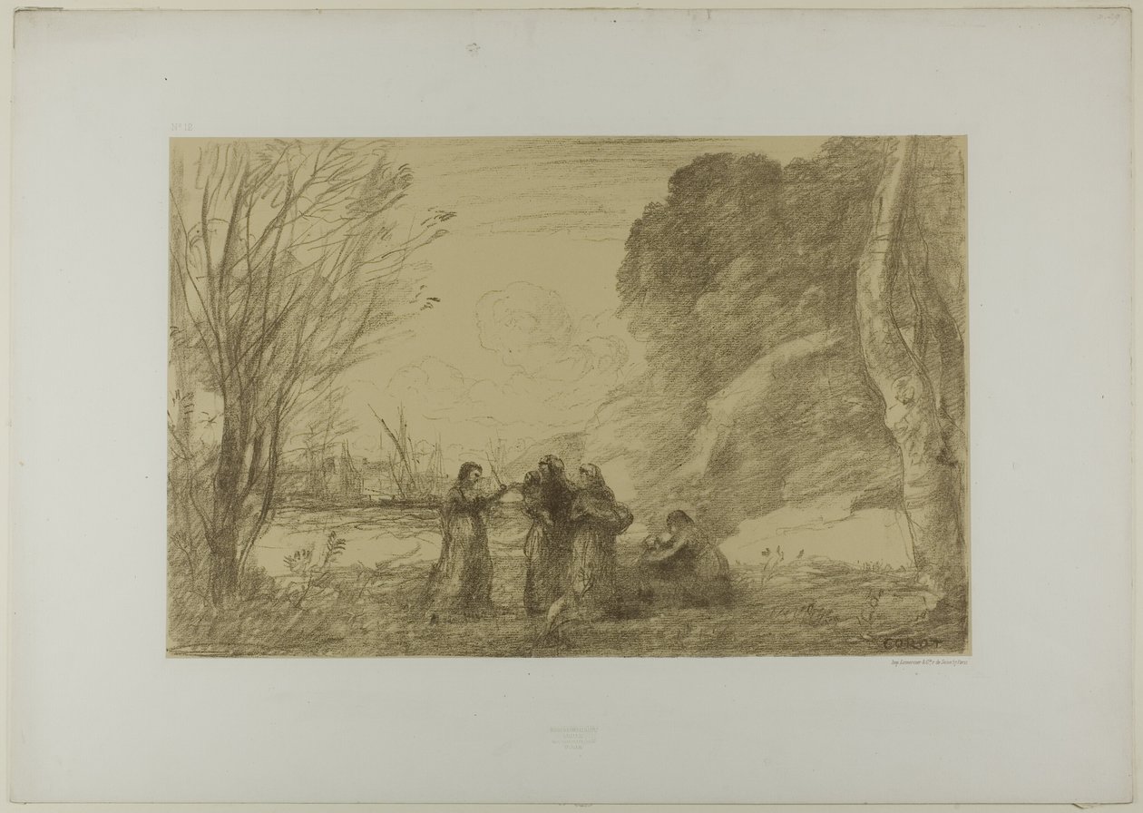 En familie på Terracina af Jean Baptiste Camille Corot