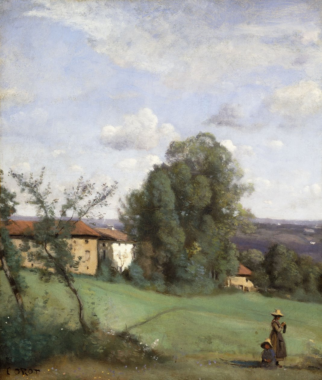 En Gård i Dardagny; A Dardagny Farm, ca. 1855-57 af Jean Baptiste Camille Corot