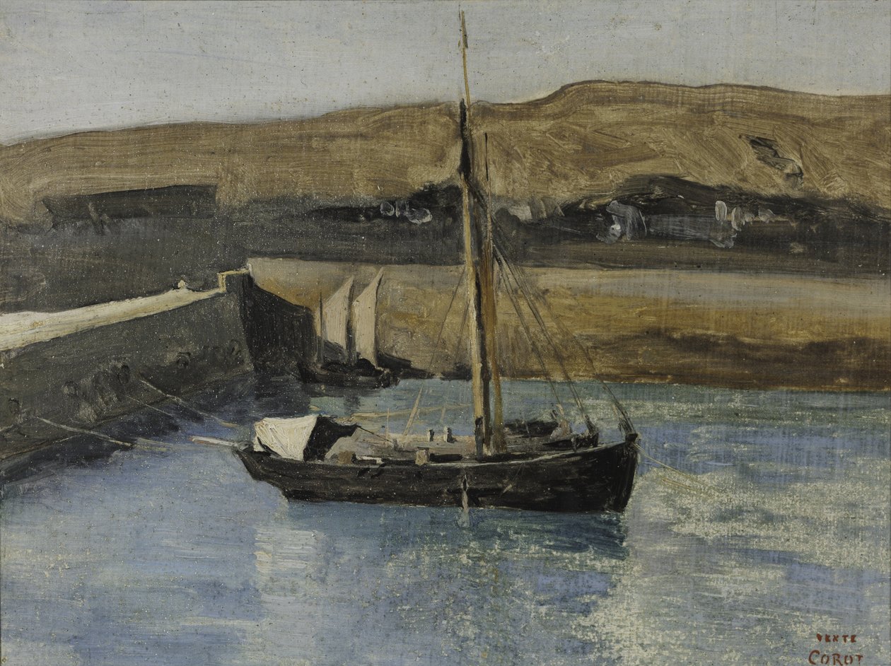 A Fishing Boat, Honfleur, ca. 1830 (olie på papir) af Jean Baptiste Camille Corot