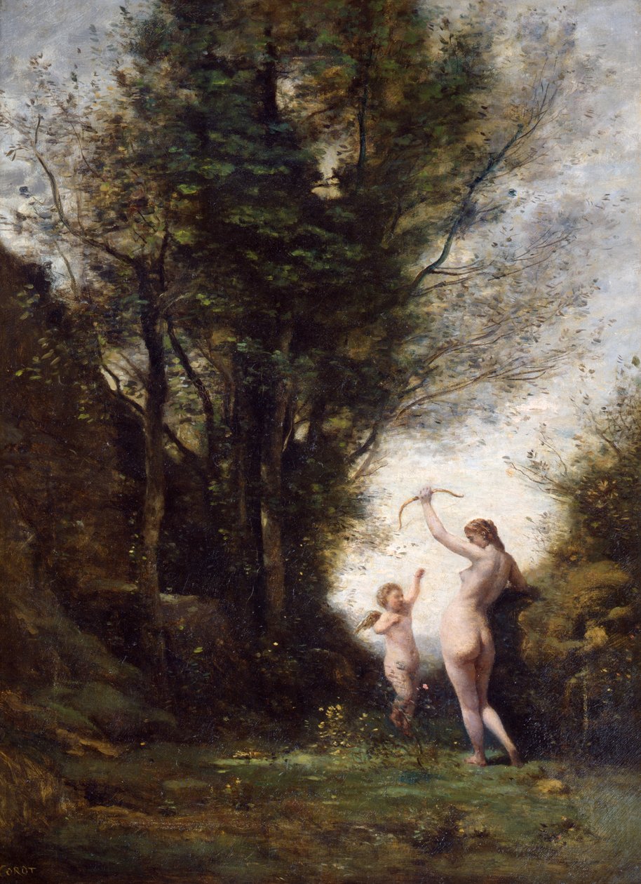 En nymfe der leger med Amor, 1857 af Jean Baptiste Camille Corot