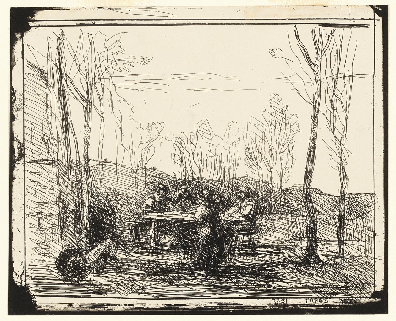 En picnic i lysningen af Jean Baptiste Camille Corot