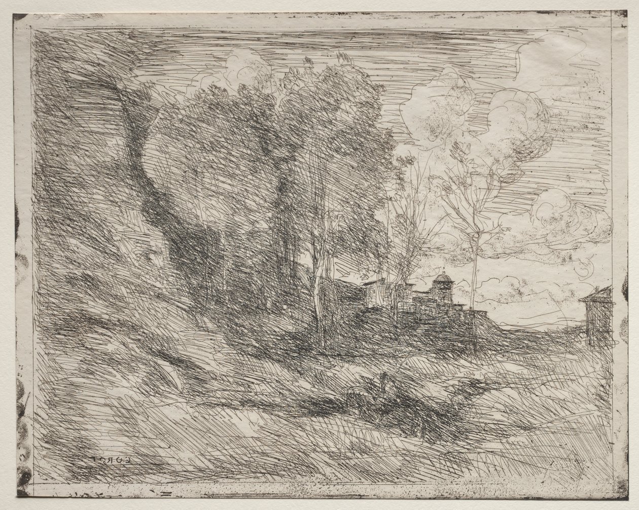A Souvenir of Ostia, originalt aftryk 1855, trykt i 1921. af Jean Baptiste Camille Corot