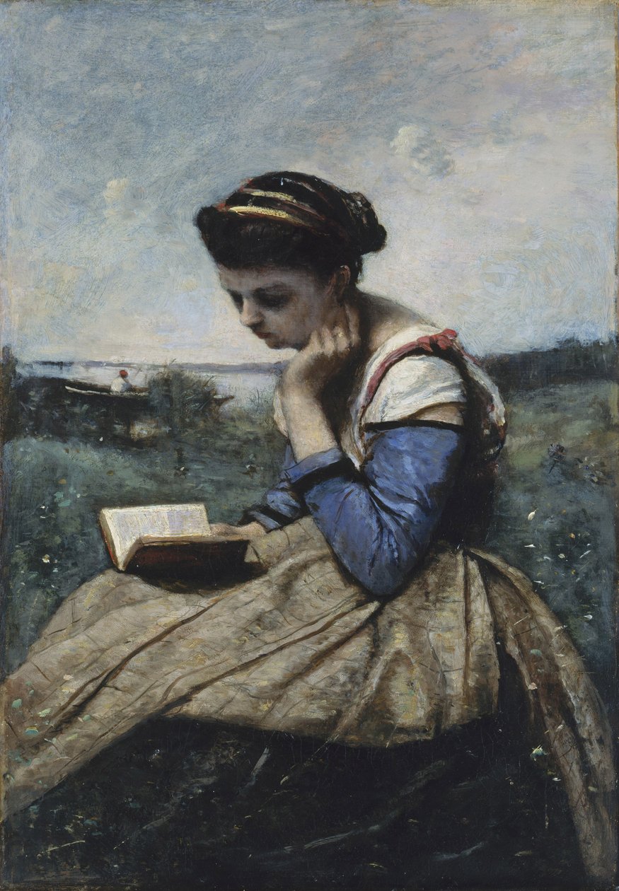 En kvinde læser af Jean Baptiste Camille Corot