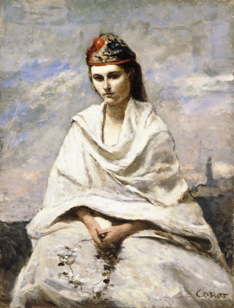 En ung græker med et hvidt sjal, ca. 1868-70 af Jean Baptiste Camille Corot